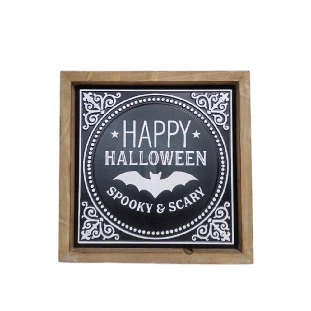 Halloween‎ Wood & Metal Sign 14" Happy Halloween Spooky & Scary NWT